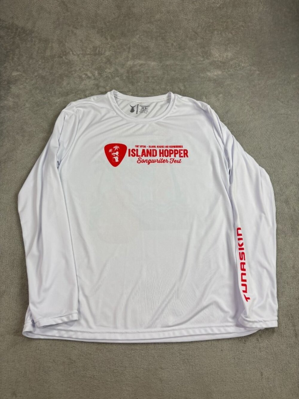 Tunaskin Island Hopper Songwriter Fest Shirt Womens XL White Performance Guitar